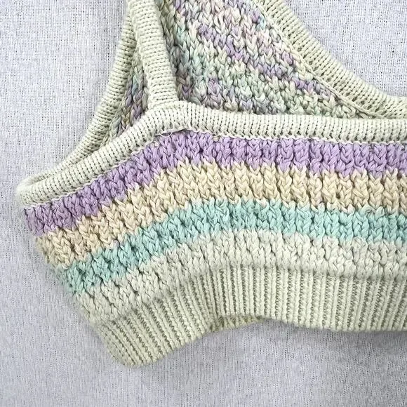 FOR LOVE AND LEMONS Corinna Bralette Womens Small Mint Sweater Knit Crop Chevron - Picture 11 of 16